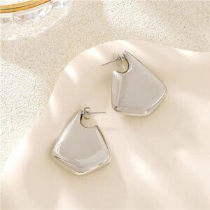 Trendy Geometric Silver Statement Earrings – Chunky Lightweight Drops